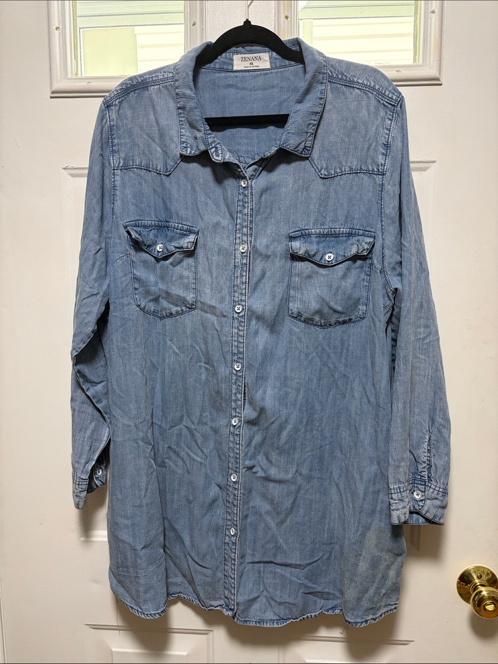 Zenana Outfitters Light Blue Denim Button-Down Shirt